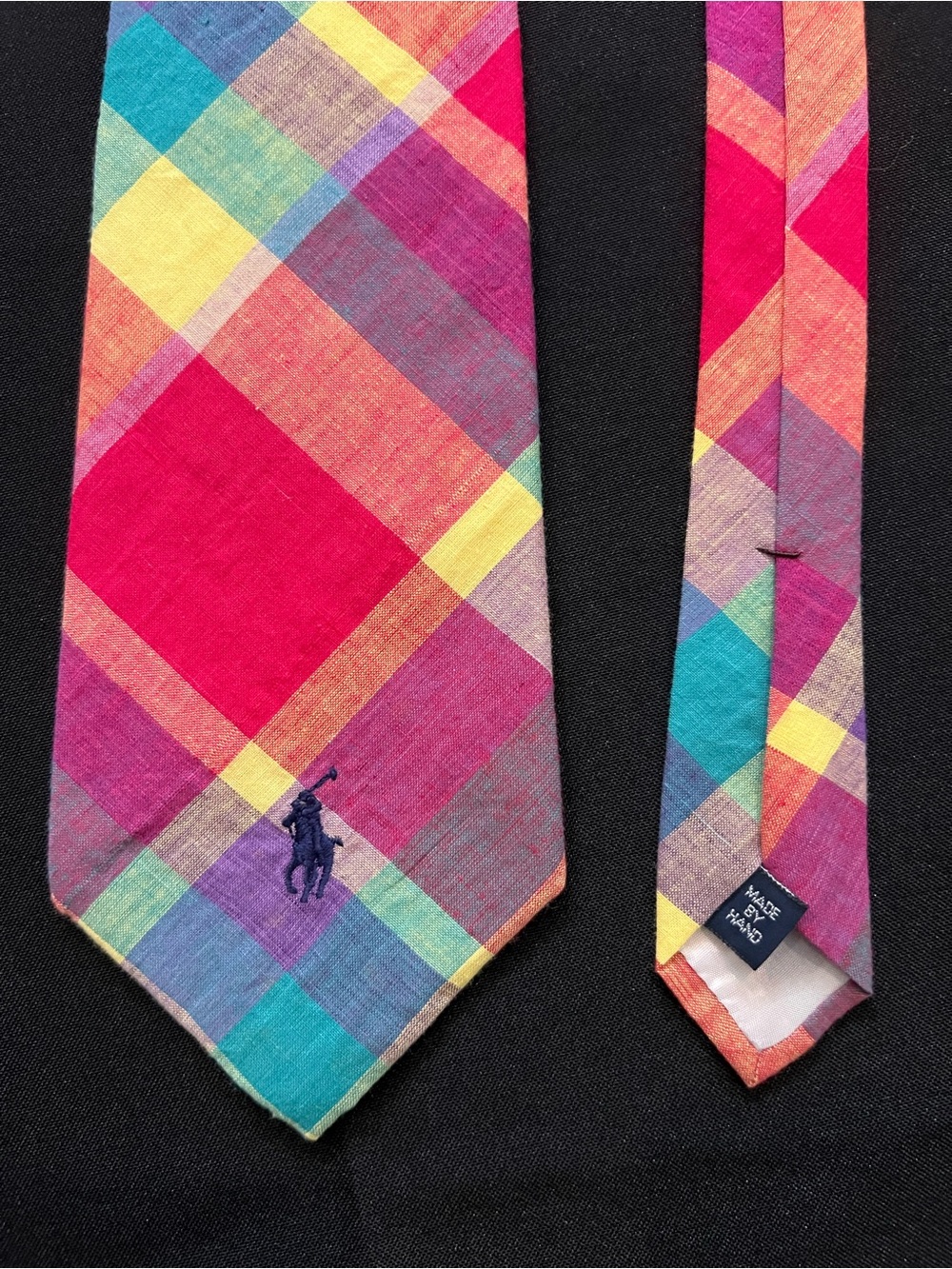 Polo by Ralph Lauren Multicolor Plaid Cotton Tie - New 1980s Handmade in USA